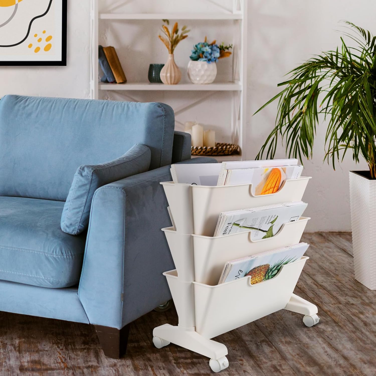 VOSAREA Rolling Storage Cart Wheels Mobile Bookshelf for Office and Classroom Adjustable Organizer 3 Shelves Heavy Duty Steel Frame for Home and Boys and Girls Room Organization