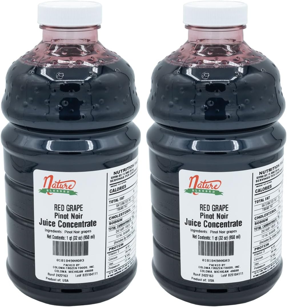 Nature Blessed 100% Pure Pinot Noir Red Grape Fruit Juice Concentrate - 2- Quarts (2/32 fl oz. bottles), Ideal for Home Vintners or Brewers, Wine Enthusiasts