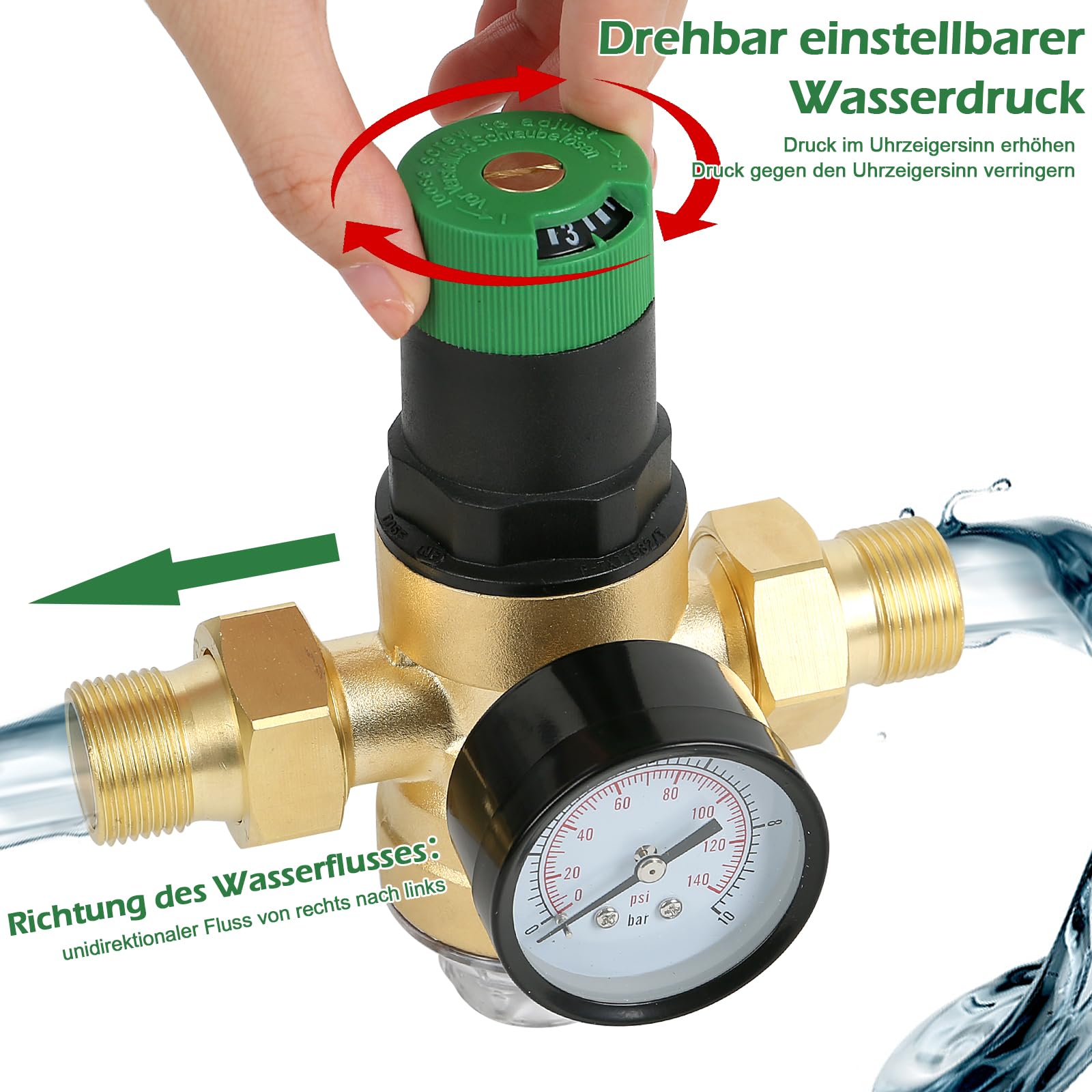 Réducteur de pression d'eau avec manomètre et filtre à tamis, réducteur de pression d'eau en laiton 3/4", filtre à eau avec réducteur de pression