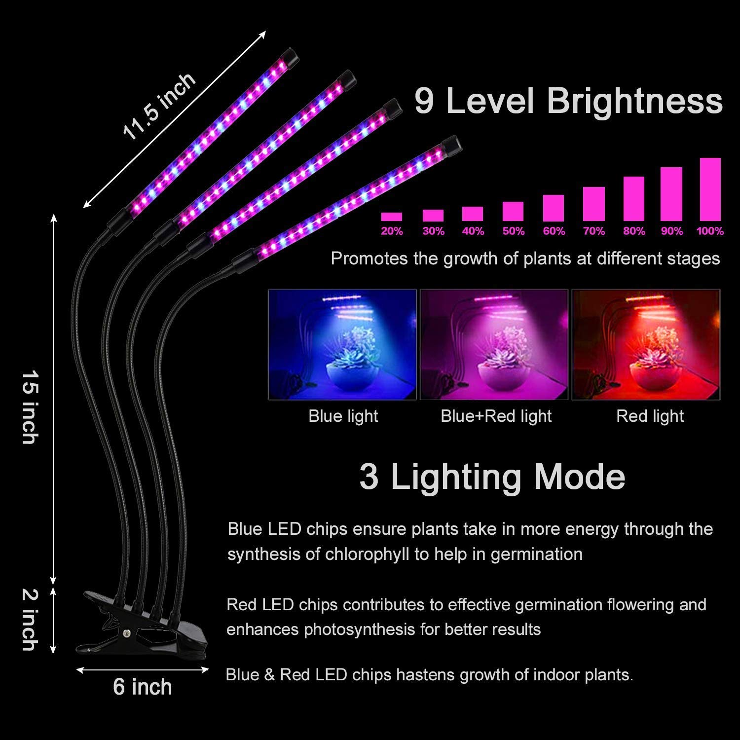 Rozwijaj żarówkę Indoor Plant - Rosną światło dla roślin domowych - Led Grow Light - Światła roślin z klipsem - Rosnąca lampa do wzrostu roślin z zegarem na zewnątrz needed