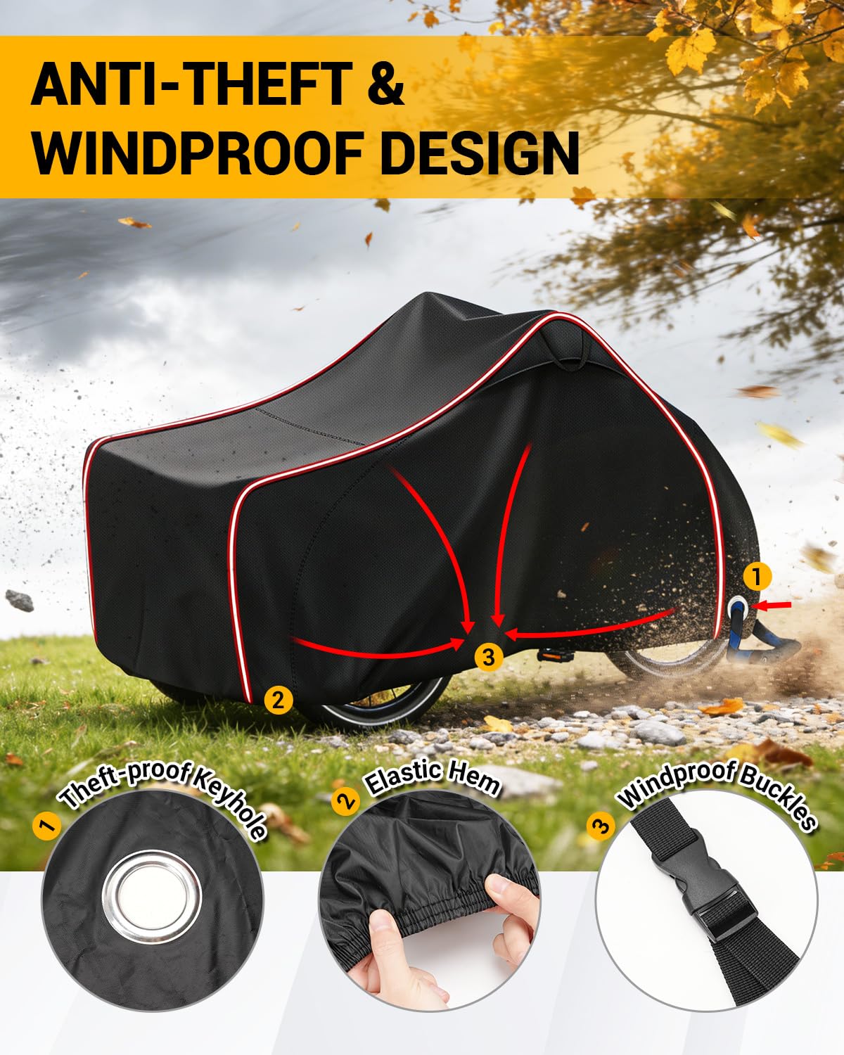 Copri Bici Cargo Copertura per Bicicletta Cargo Telo Copri Bicicletta da Esterno con Strisce Riflettenti 420D Oxford Protezione UV per Bici da Carico a 3 Ruote 258 x 105 x 125cm