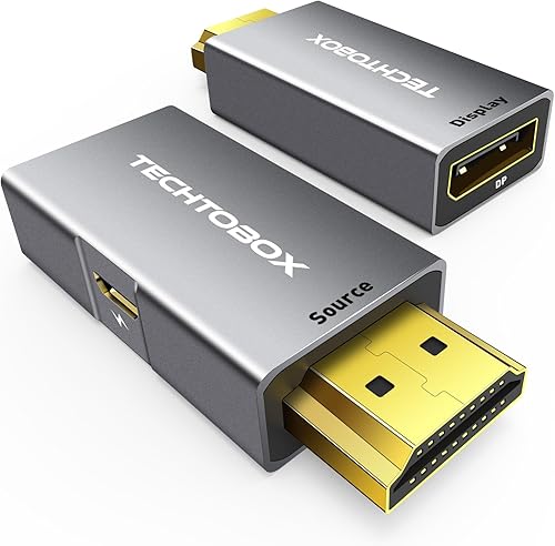 TECHTOBOX Adaptador HDMI a DisplayPort 4K a 60Hz, convertidor HDMI activo macho a DP hembra, no bidireccional HDMI a puerto de pantalla para