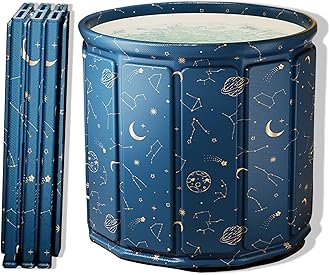 AYES Foldable Soaking Bathtub for Adults, Portable Ice Bath tub for Cold Water Therapy Training, Outdoor Plunge Tub, Bathroom Freestanding Bathtubs for Shower Spa Sauna (Planet Blue, 70cm*70cm*65cm)