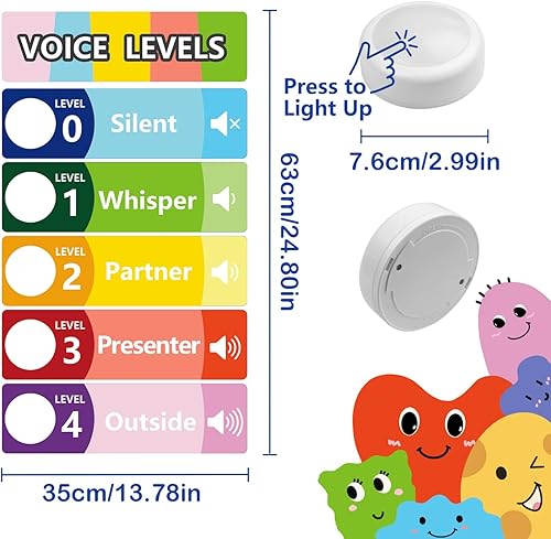 Miniatura 2 de Tabla de nivel de ruido para el aula con 5 luces de disco interactivas, control de voz, ayuda visual para profesores, herramienta de gestión de aula