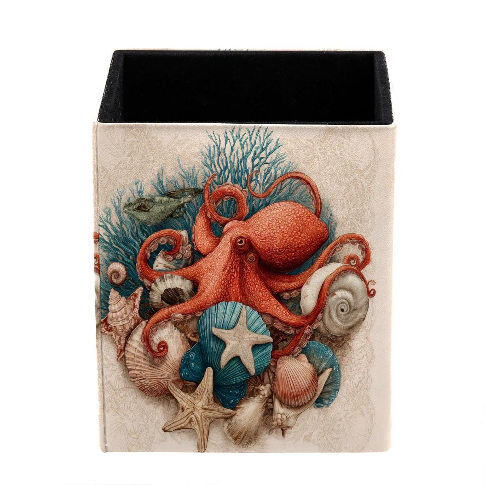 XingFox Floral Fox Pen Holder for Desk Deco, Sqaure PVC Leather Pencil Cup for Desk Pen Organizer, Makeup Brush Holder for School, Home, Office