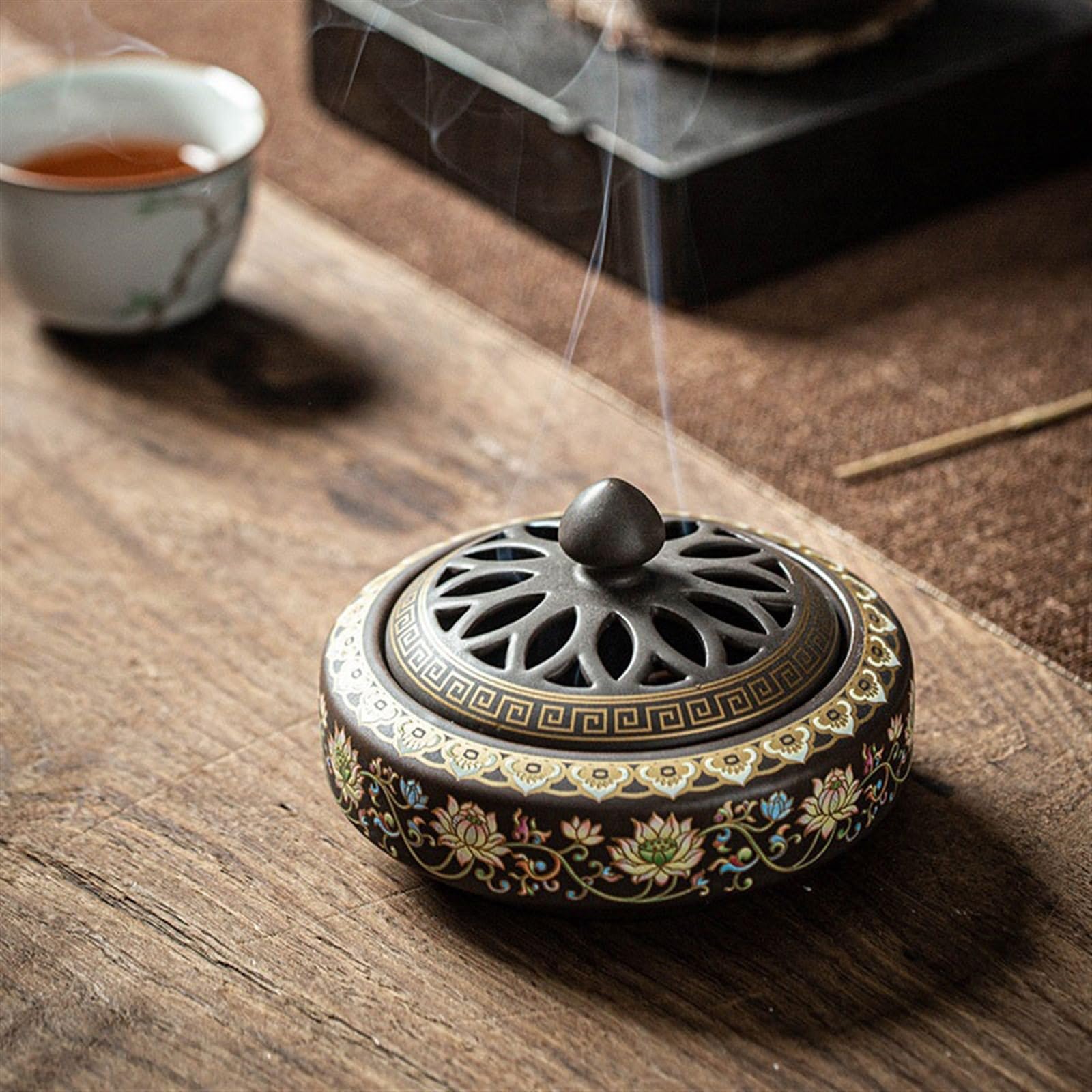 Recogedor de Cenizas Quemador de Incienso cerámica esmaltado Pintado a Mano, decoración Mesa té Zen, Soporte Decorativo