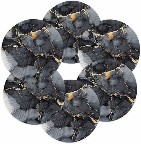 Miniatura 8 de Round Placemats Set of 6 Marble Texture Art Round Braided Placemats Non-Slip Place Mats for Dining Table, Heat-Protective Decorative Table Mats