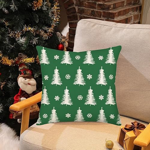 Miniatura 7 de Fundas de almohada de Feliz Navidad de 16 x 16 pulgadas, diseño de camión rojo con moño de búfalo con árboles de Navidad, decoración de granja