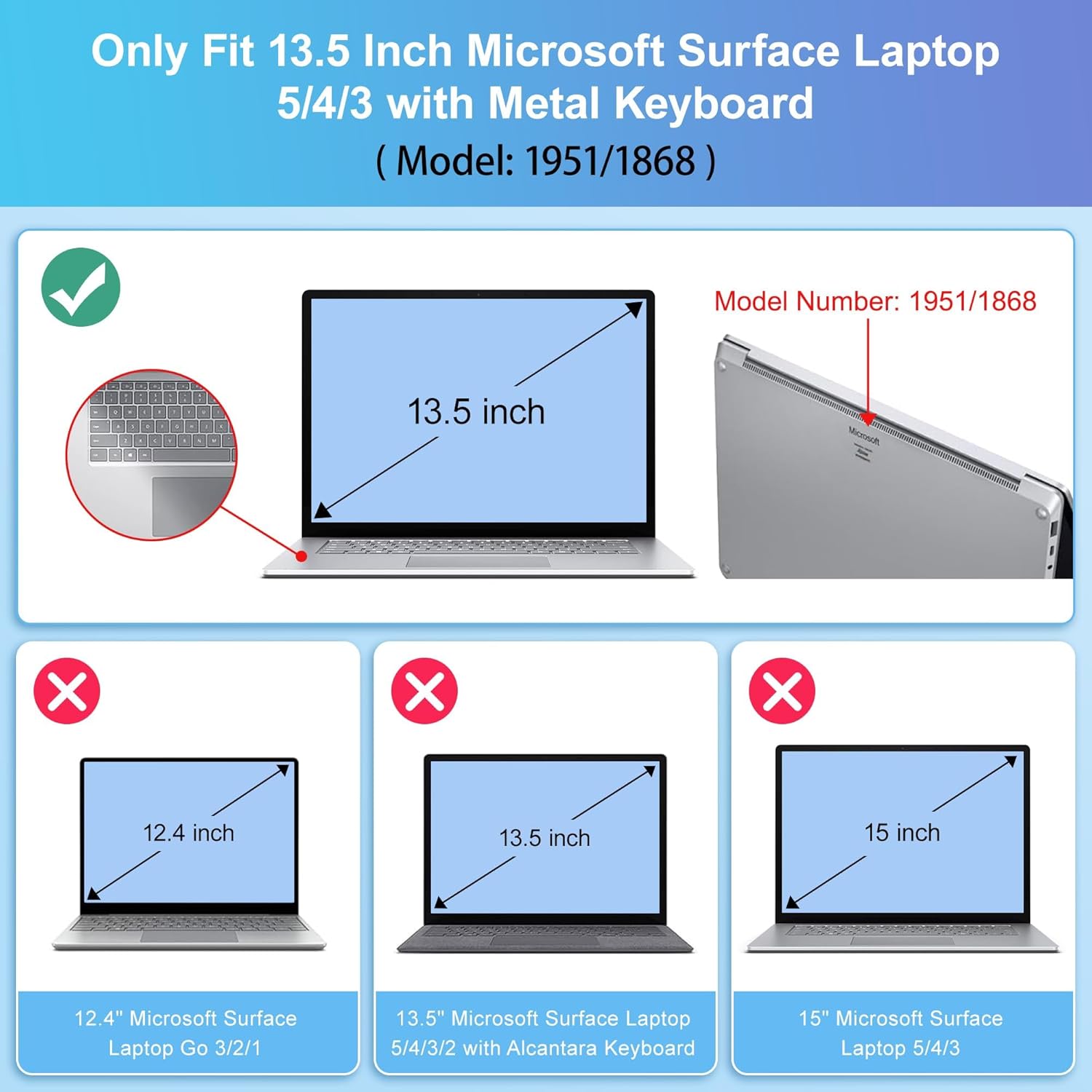 Protective Case for Microsoft Surface Laptop 5/4/3 13.5 inch 2022-2019 Release with Metal Keyboard (Models 1951/1868), Custom Personalized Photo Collage Picture Plastic Hard Shell Cover, Clear Matte