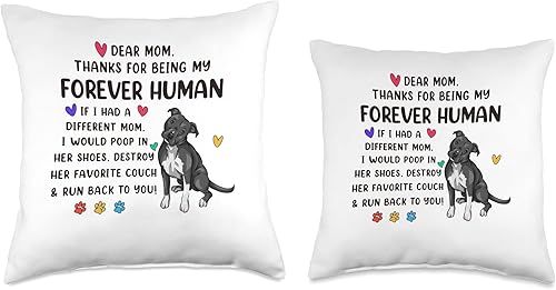 Miniatura 3 de Funny Pit Bull Dog Pittie Lover Gifts Dog Mom Forever Human - Divertida almohada negra Pitbull Mama para el día de la madre, 16 x 16 pulgadas,