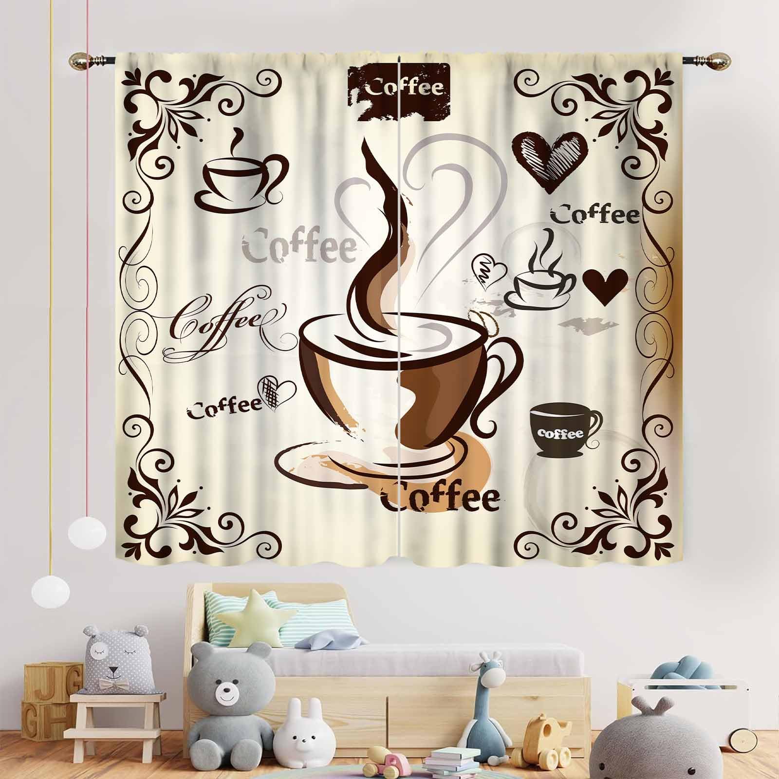 Coffee Theme Blackout Curtains - Rustic Cafe Art Print, 84x84 Inch Set Of 2, Thermal Insulated For Bedroom/Living Room