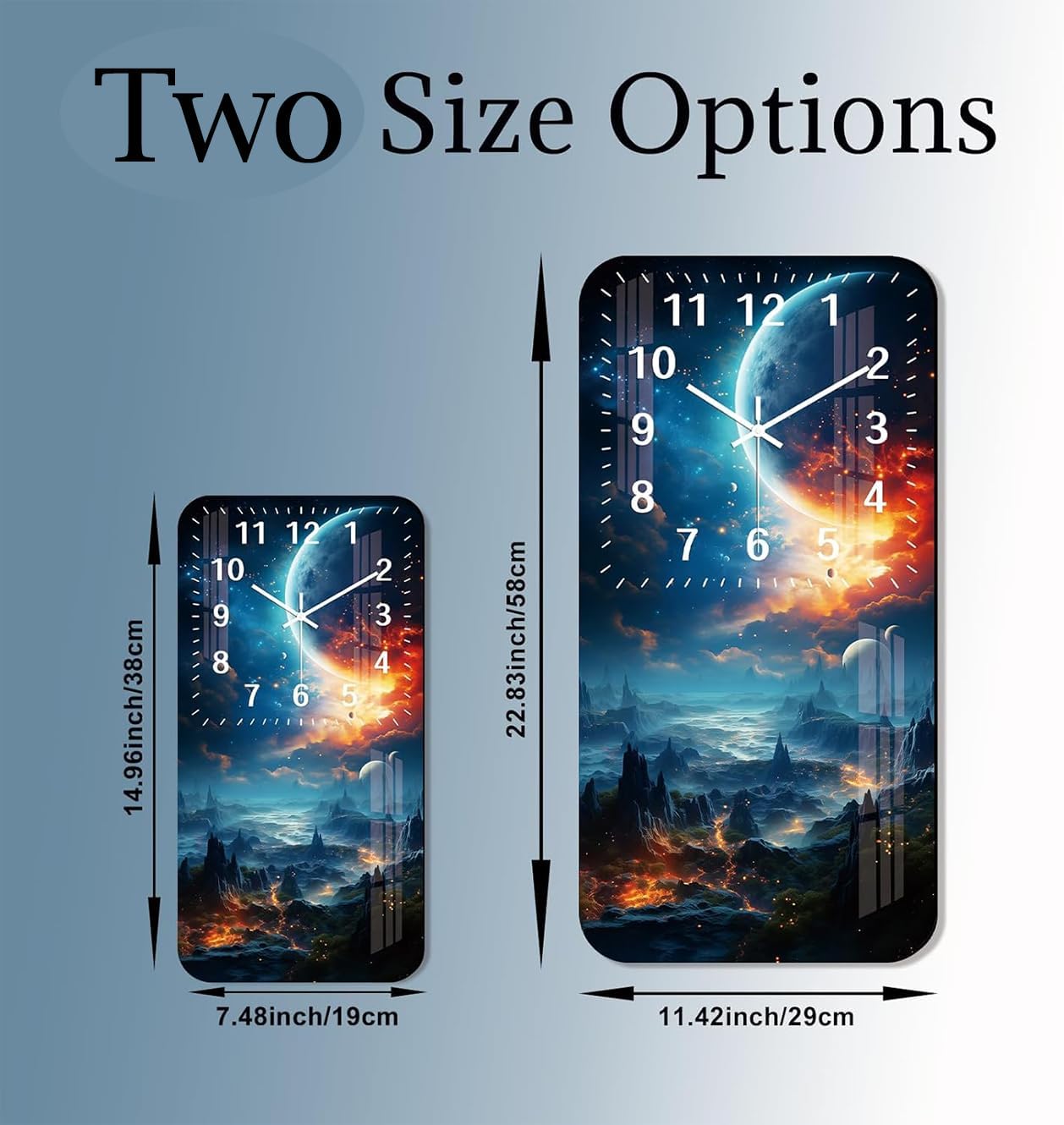 Blue Large Wall Clock for Living Room 24 Inch Wooden Analog Wall Clocks Battery Operated Quite Wall Clock Non Ticking for Home