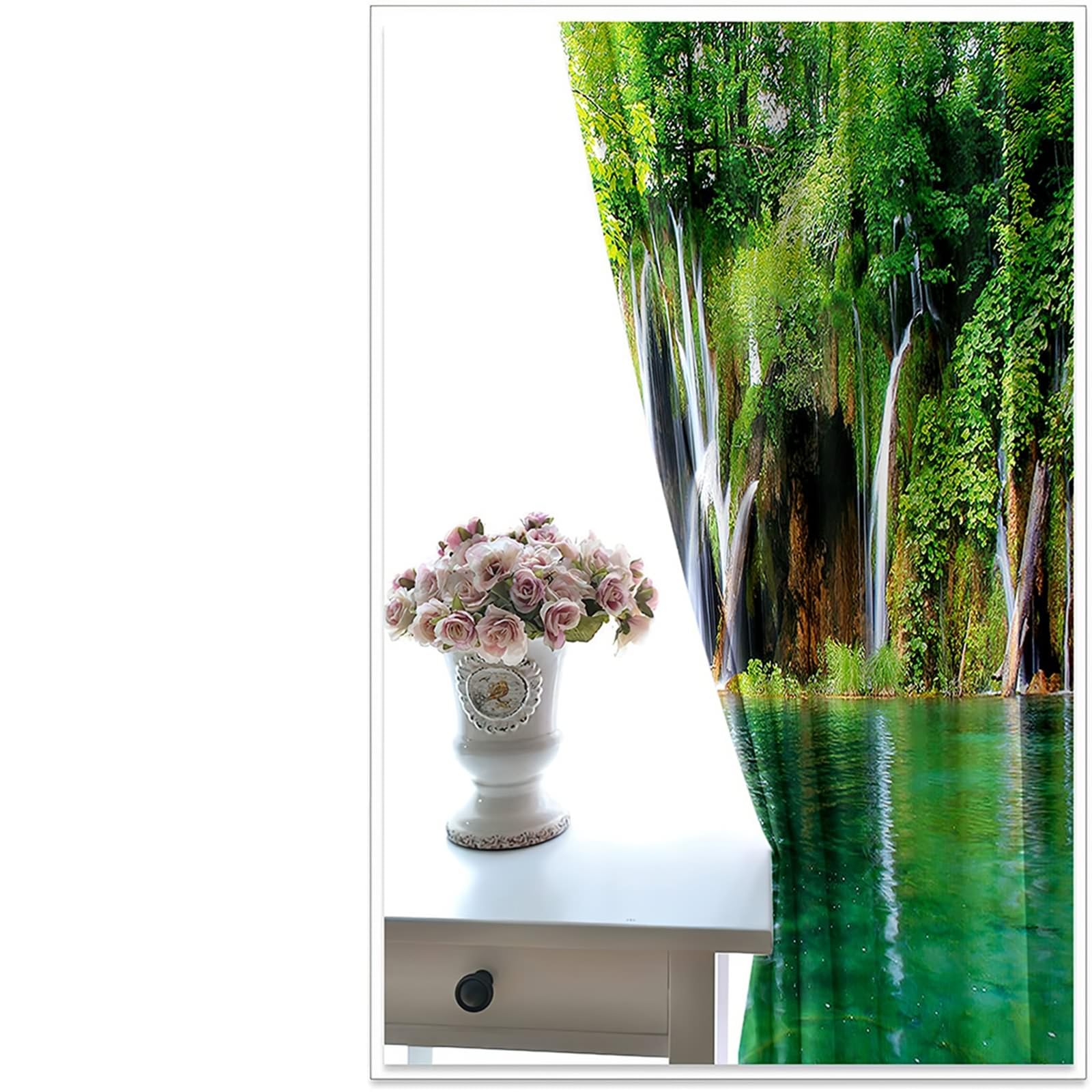 Verdunklungsvorhänge mit Ösen, 107x160cm Grün Braun Weiß Bäume, Bäche und See Sommer Vorhang Blickdicht mit Ösen Thermovorhang Kälteschutz Vorhänge Wohnzimmer Schlafzimmer Wärmeisolierend