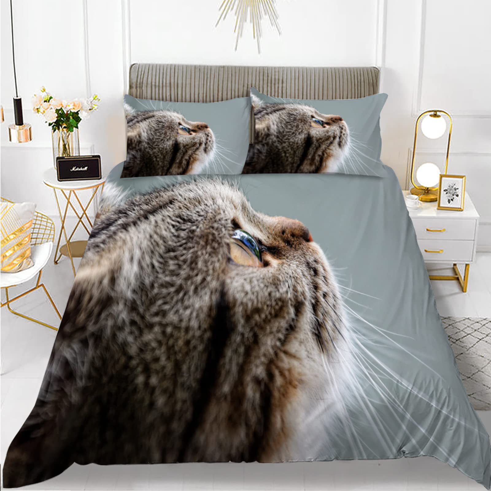 Parure de lit enfant chat gris idéale pour transformer la chambre de vos filles et garçons