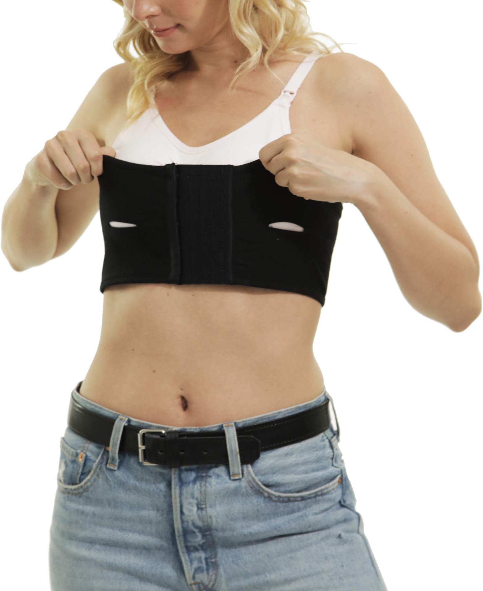 Abergele Hands Free Pumping Band Strapless Breast Pump Bra Nursing and Expression Bustier 100% Cotton with Three Position Hook and Eye Closure