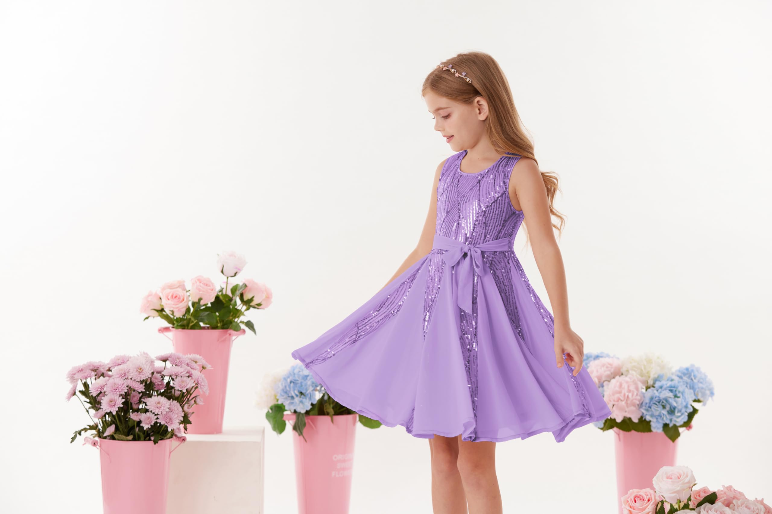 GRACE KARIN Mädchen Glitzerndes Pailletten Prinzessinnenkleid Geburtstagspartykleid Sommer Blumenmädchen Kleid für besondere Anlässe Festival-Outfit 5-12 Jahre