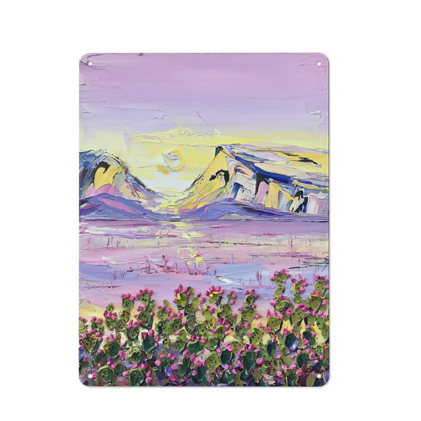 Rustic Metal Tin Sign, Purple Flower Sunset Botanical Wall Art, Elegant Floral Printed Painting, Romantic Decor for Kitchen Dining Bathroom, 12x8 Inch