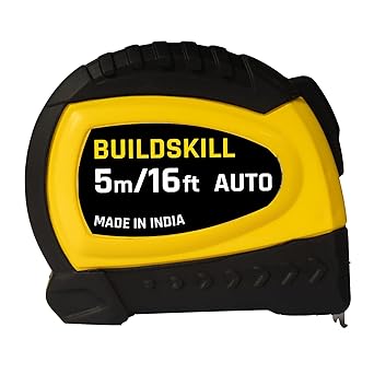 Buildskill 5M Durable Measuring Tape: Good Standing Strength, Clear Markings, Versatile in Industries, Lightweight, Easy-to-Use, Time-Saving, and Auto-Lock
