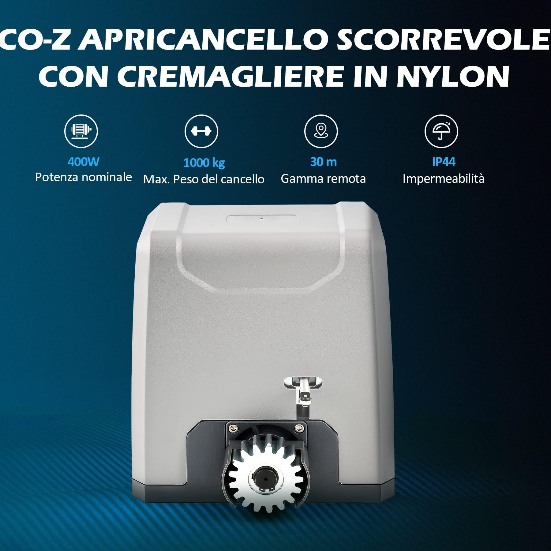 CO-Z 400W Motore Cancello Scorrevole, Kit Automazione Cancello Scorrevole per Porte Fino a 1000kg 12m con 2 Telecomandi, 4m Cremagliera e Sensori a Infrarossi per Giardino Garage