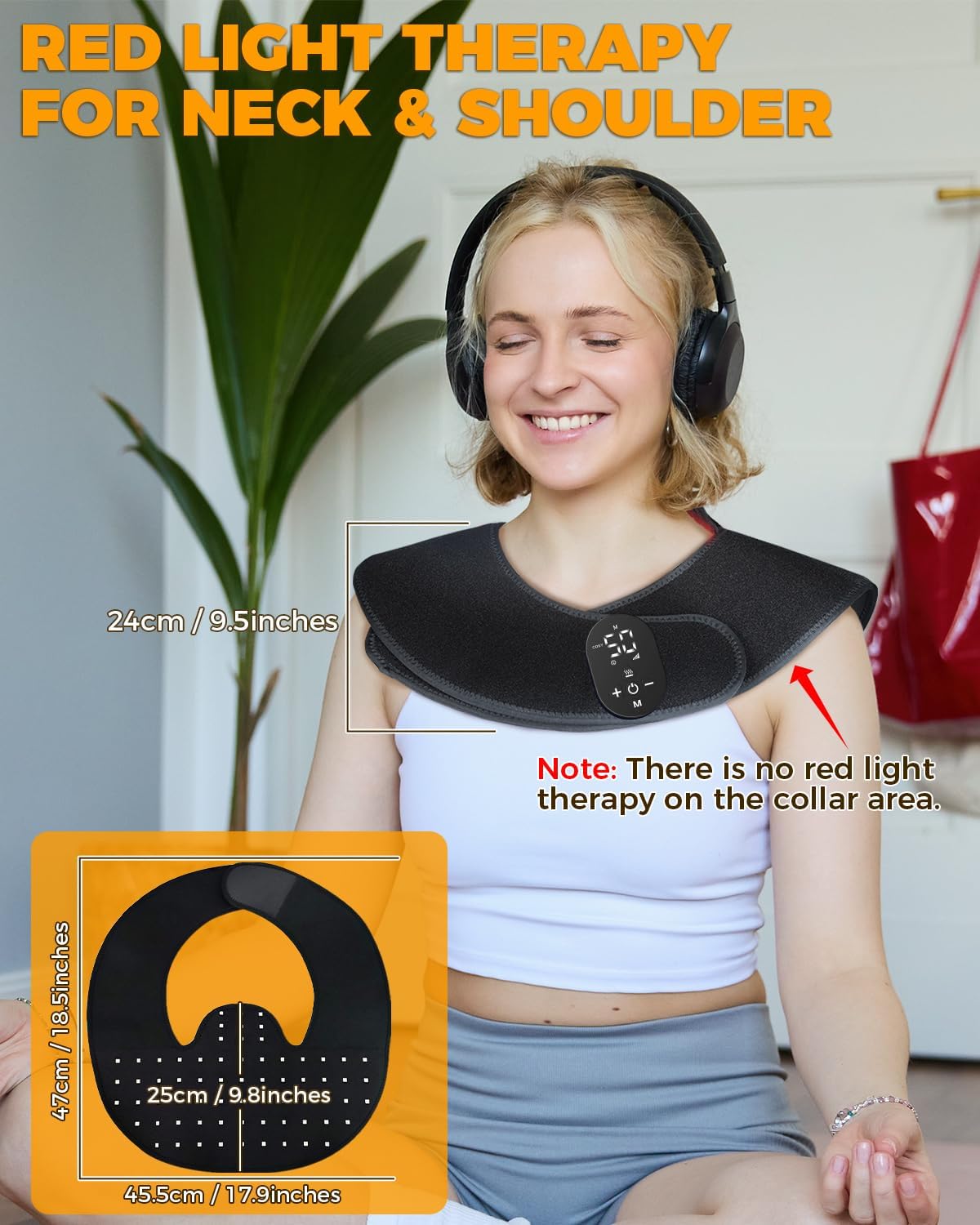 Red Light Therapy for Neck Shoulder with Vibration Massage, 660nm & 850nm Infrared Light Therapy Wrap, Cordless Portable Rechargeable Red Light Therapy for Shoulder (Black) - Image 6