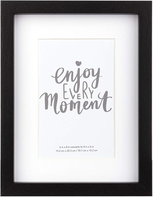 kennethan Photo Frames 8x6 Inch(15x20 cm) 1 Pack Black-with White Mount for Image Size 6x4 Inches(10x15 cm),Wooden Picture Frames with Glass for Desktop Display and Wall Mounting