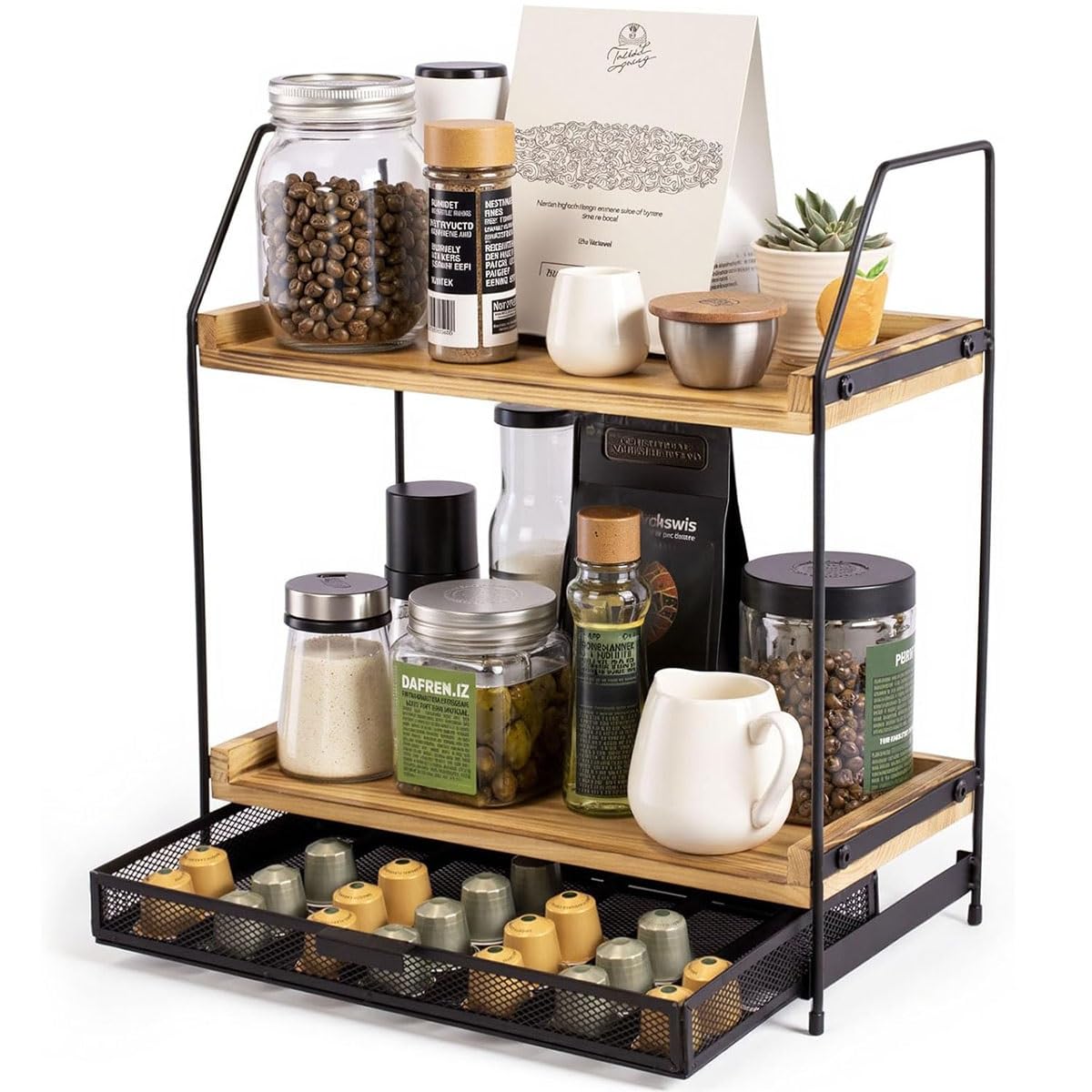 Accessoires pour machine à café et organiseur en bois à tiroir de dosettes