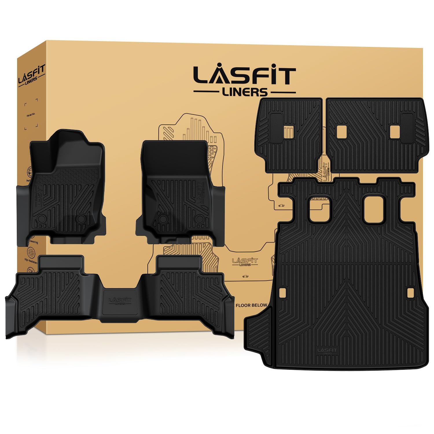 LASFIT Floor Mats for Toyota 4Runner 2025 2026 5 Seats Not fit Hybrid wtih Trunk mat backrest mat