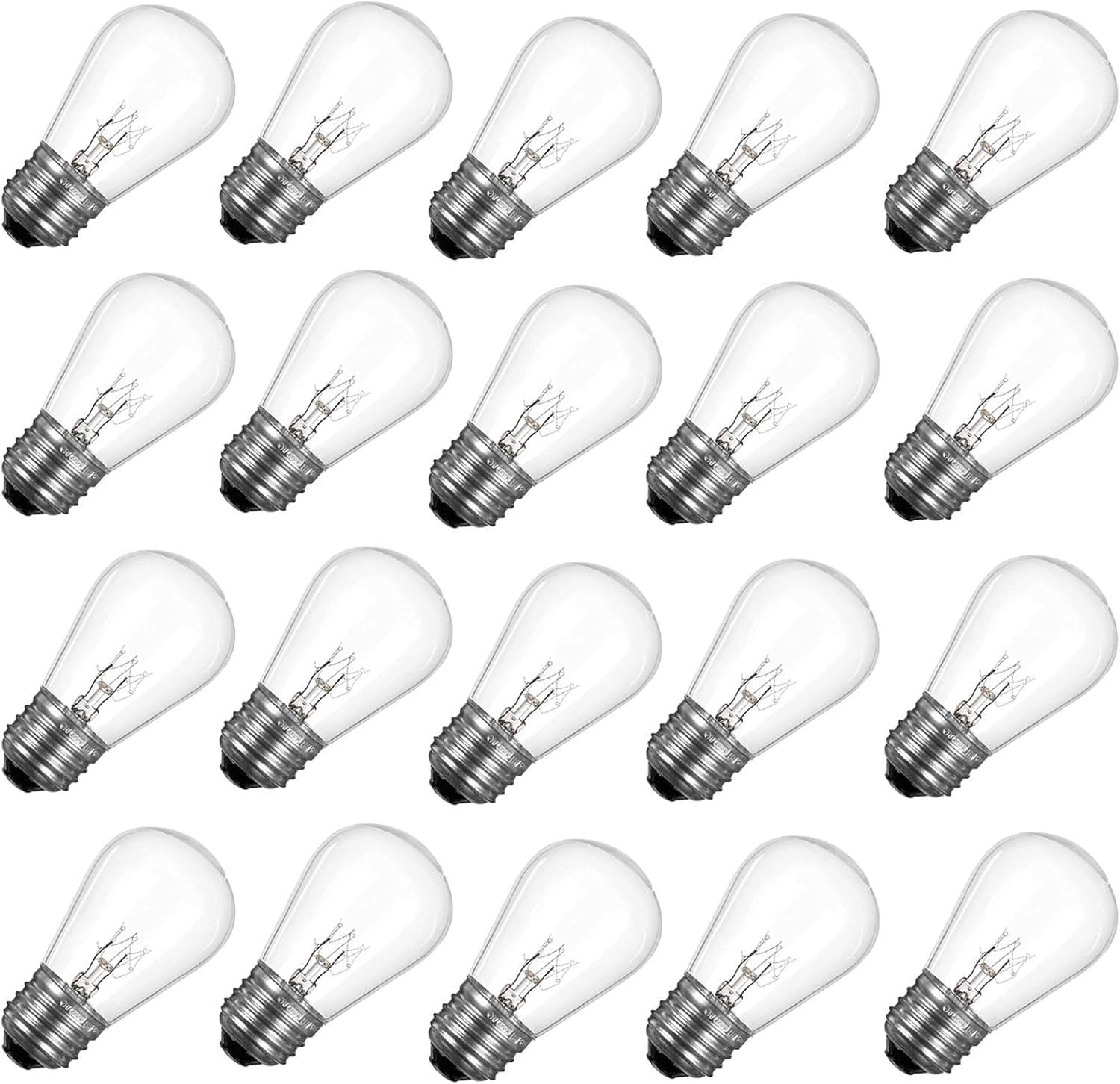 S14 Replacement Bulbs, 120V 11W Clear Glass Light Bulbs fits E26 Medium Standard Base, S14 Incandescent Bulbs for Indoor Outdoor Patio Decor String Lights, Warm White. 20 Pack
