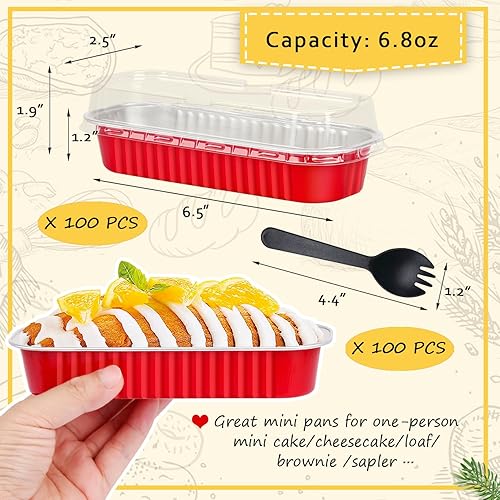 Miniatura 3 de LNYZQUS Mini moldes desechables para pasteles con tapas, paquete de 100 unidades, mini molde rectangular de 6.8 onzas, moldes para hornear