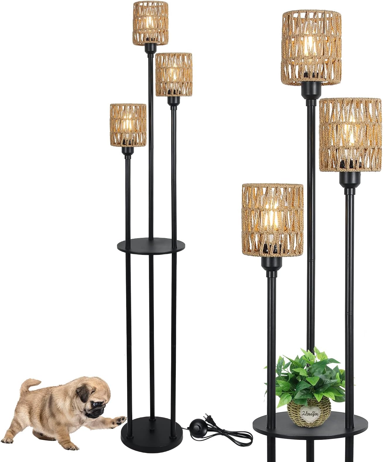 Stepeak Boho Floor Lamp with Shelves, 3-Lights Farmhouse Tall Floor ...