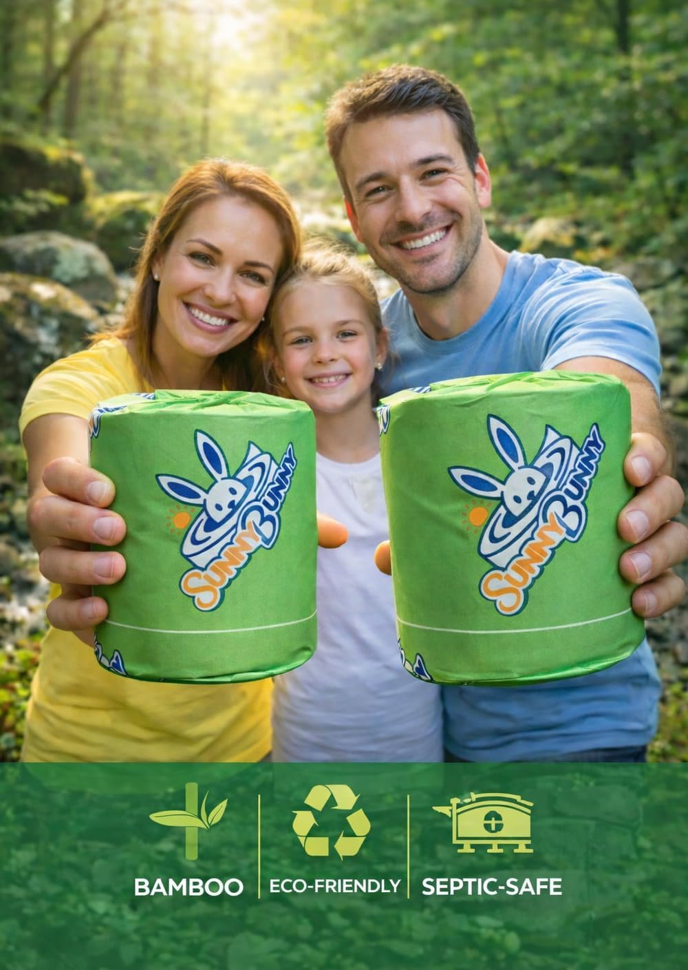 Sunny Bunny 3-ply 100% Bamboo Toilet Paper | Strong, Soft, Made in the USA, Eco-friendly, Sustainable, septic-friendly, PFAs free