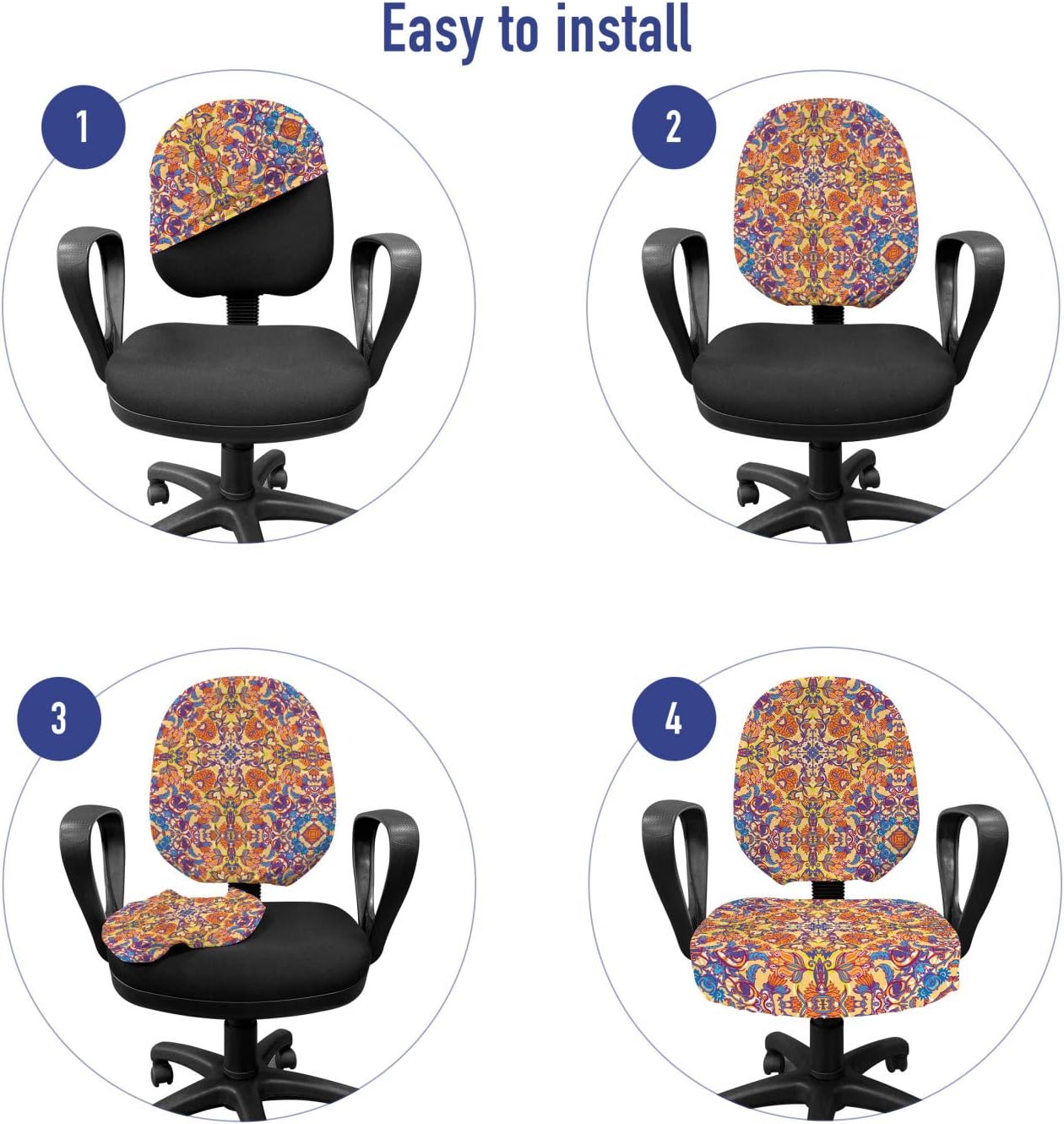 Ambesonne Mandala Office Chair Slipcover, Floral Pattern with Symmetrical Elements Design Eastern, Protective Stretch Decorative Fabric Cover, Standard Size, Yellow Orange