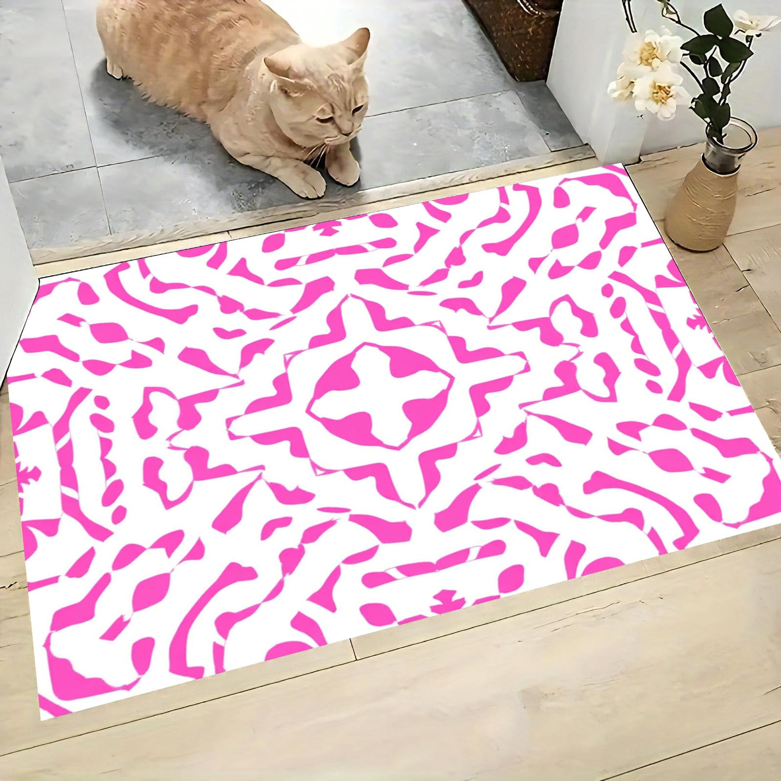 Tapis de porte labyrinthe rose : accueillez vos invités avec élégance et modernité