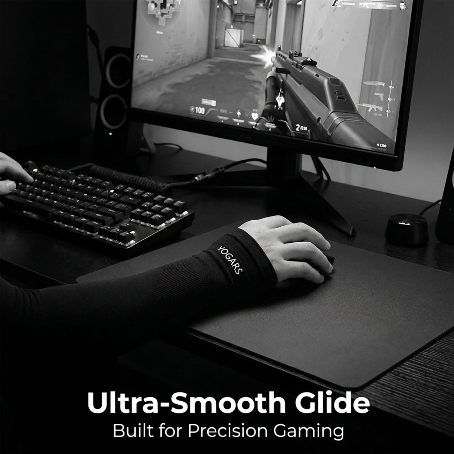 Gaming Arm Sleeve with Thumb Hole, Cooling Compression Sleeve for FPS Gaming, Anti-Sweat Arm Cover for Glass Mouse Pad, UV Protection Sports Sleeve for Men Women