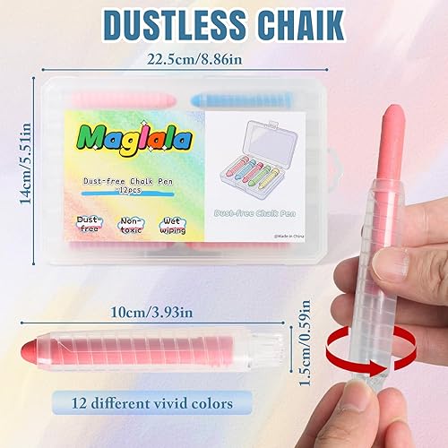 Miniatura 2 de 12 bolígrafos de tiza sin polvo, no tóxicos, lavables, de colores, para niños, lavables en húmedo, ideales para arte al aire libre y dibujo de