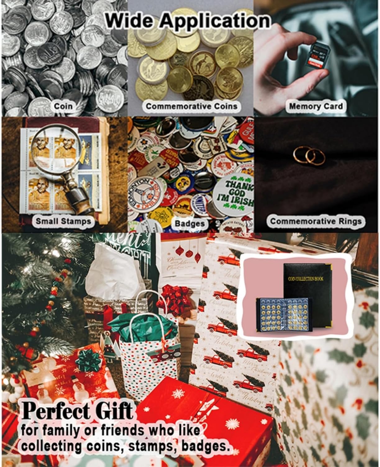 Coin Album - 4-Ring Detachable Card Pages, 20-Page PU Leather Coin Collection Album(Big Grid 10 + Small Grid 10 Pages+Shell)