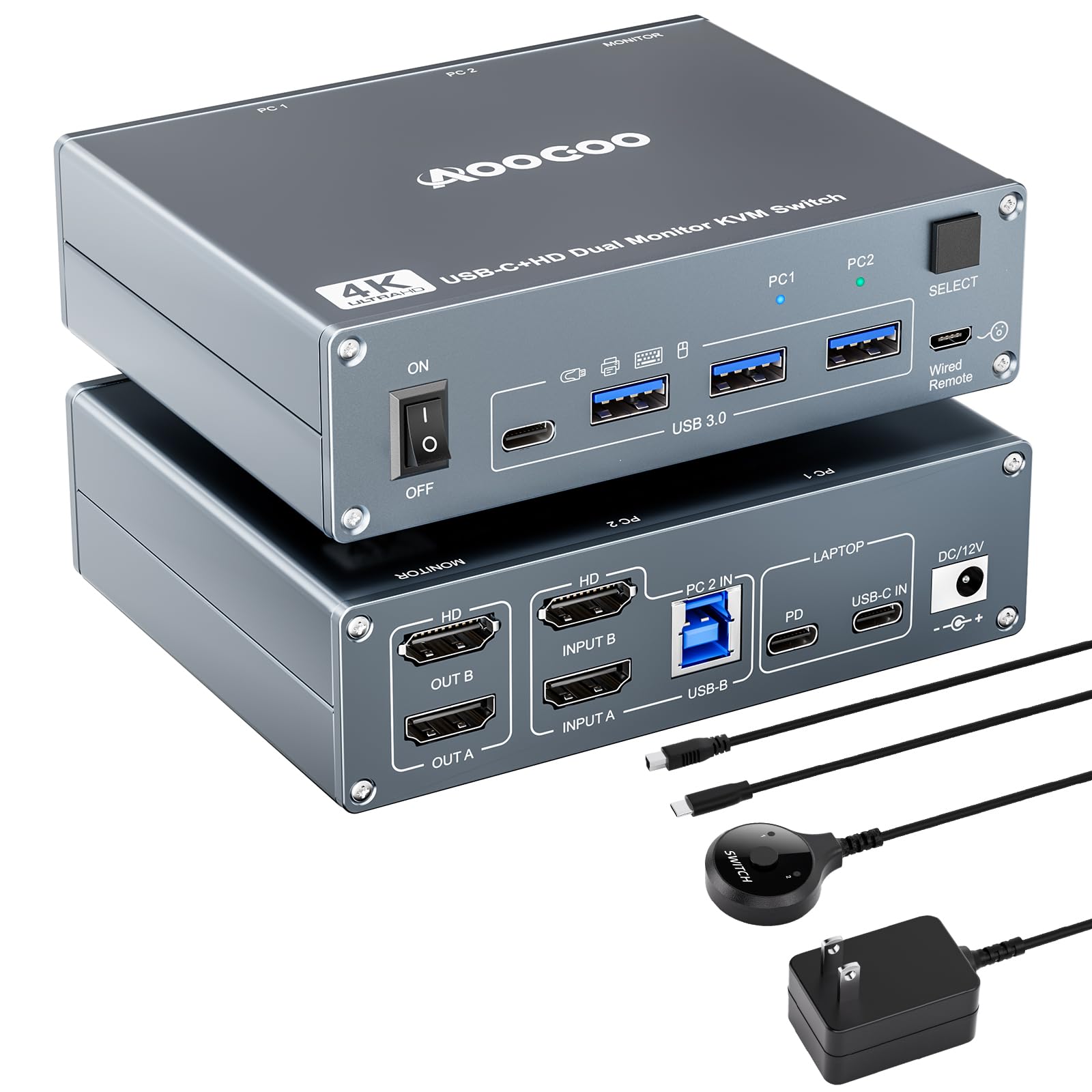 USB C KVM Switch 4K@60Hz,Dual Monitor KVM Switch for 1 PC an
