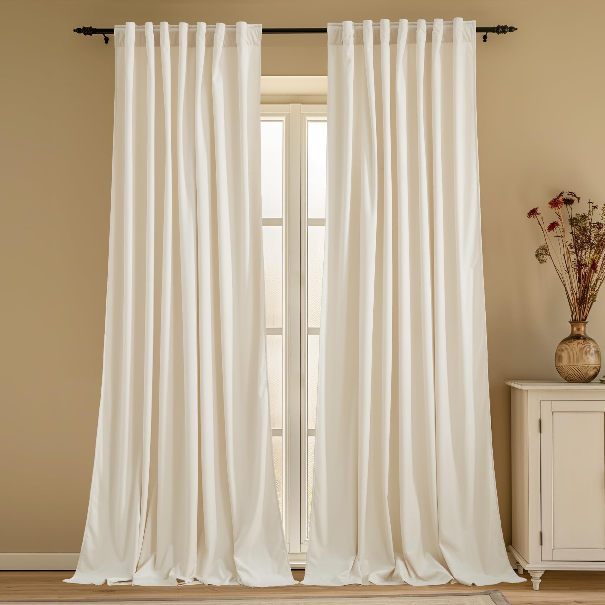 StangH Extra Wide Ivory White Velvet Curtains Luxury Light Dimming Window Drapes Backdrops for Party, Privacy Protect Sliding Door Curtains for Living
