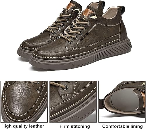 Miniatura 3 de Zapatos Oxford casuales de cuero para hombre, invisible, aumento de altura, antideslizante, suela suave, con cordones, zapatos de vestir a la moda