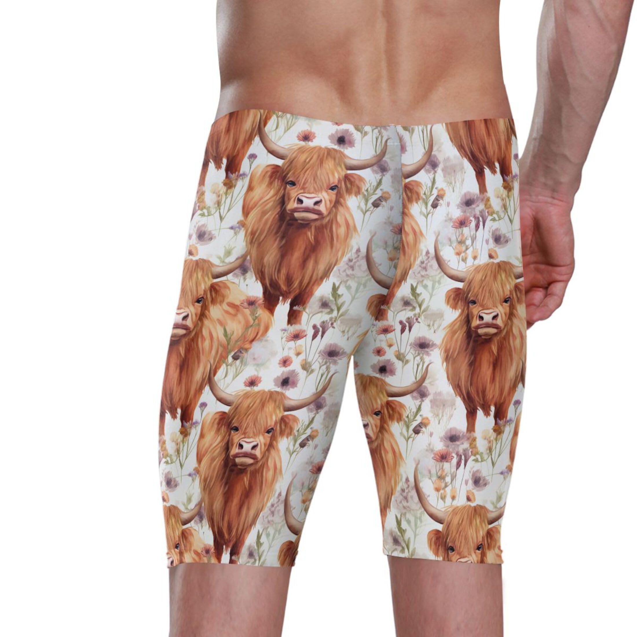 Highland Cow Flowers Animal Swim Jammers Swimsuit for Men B0403277