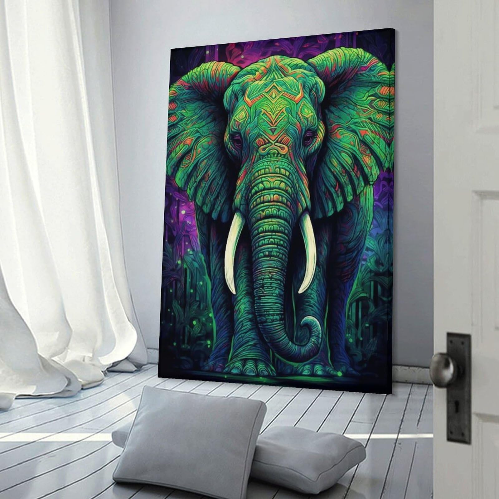 Junmoney Aesthetic Neon Elephant Wall Art Print 24x36inch(60x90cm), for Corridors, Hallways Or Apartment Entries, Wall Decor to Refresh Empty Corners