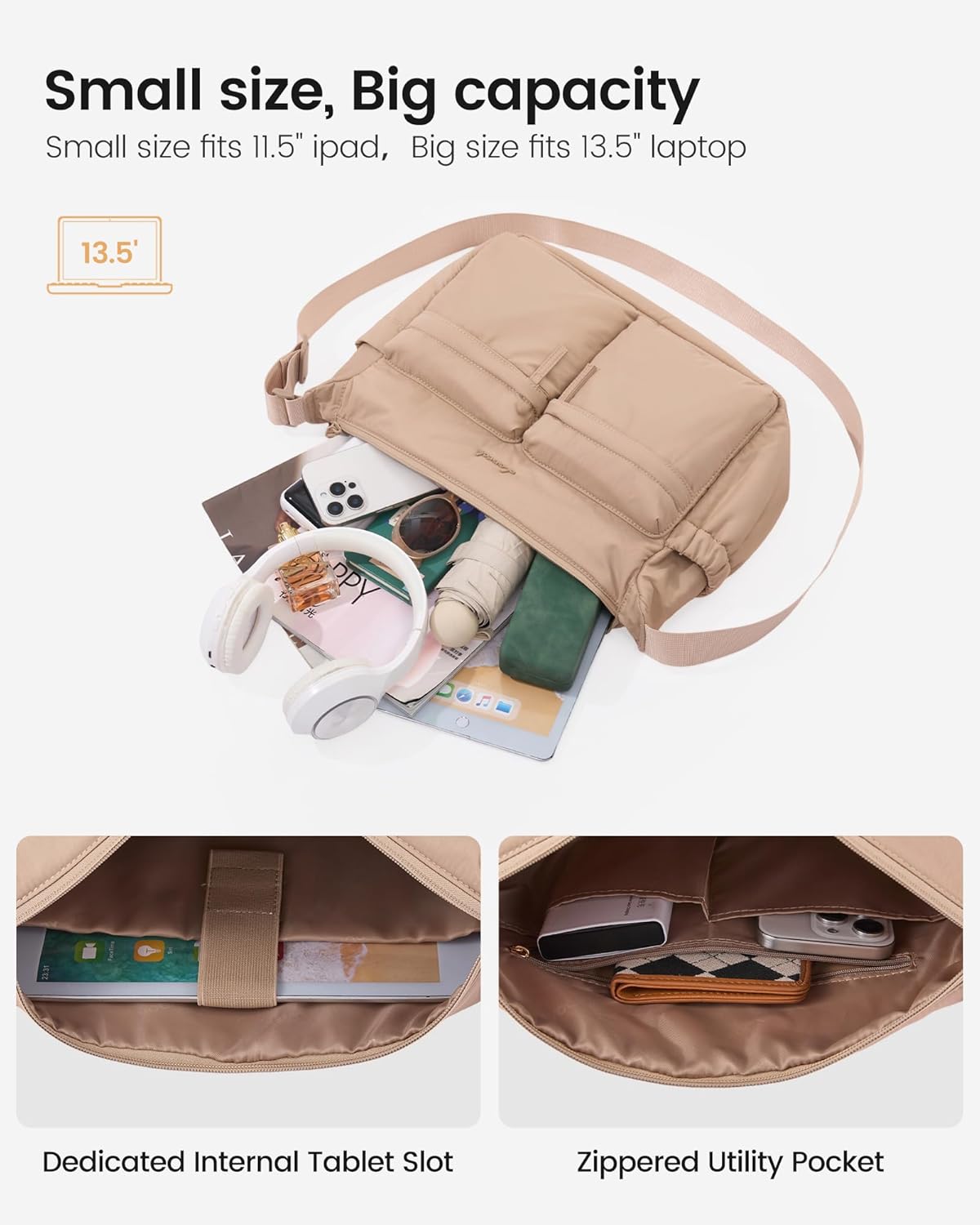 LOVEVOOK Puffy Crossbody Bags for Women Small Hobo Purse and Messenger Handbags Men with Adjustable Strap,Travel & Work - Image 4