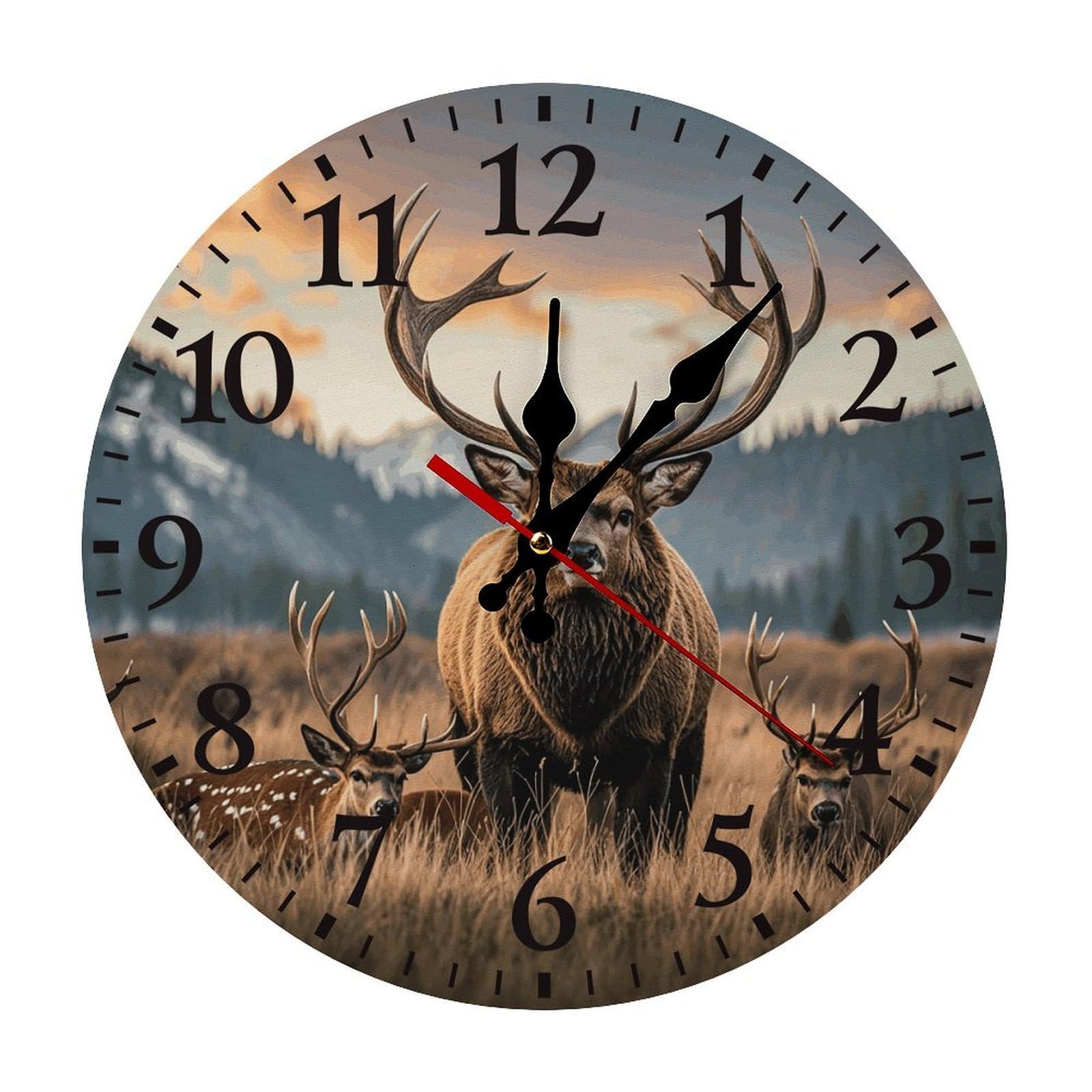 QMNLKH Wildlife Hunting Deer Bear Elk Wall Clock for Home, Battery Operated Clock for Hotel, Round Wall Clock with Arabic Numerals Black, Easy to Read, Non-Ticking Clocks for Living Room 30 * 30cm