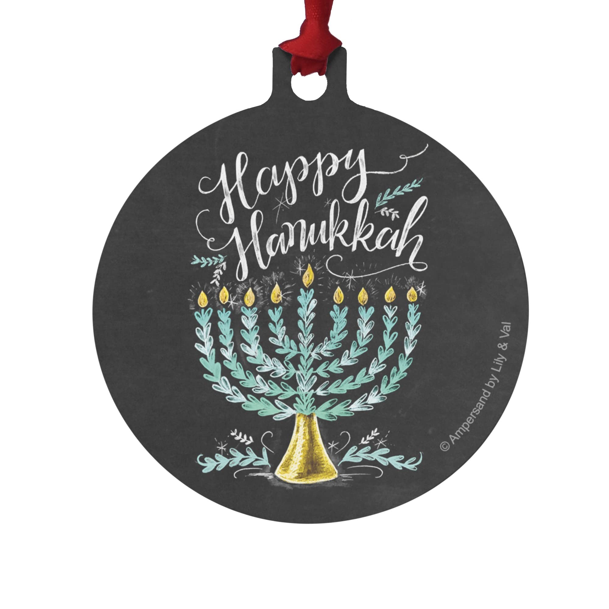 Happy Hanukkah Menorah Aluminum Holiday Christmas Tree Ornament - 3.0