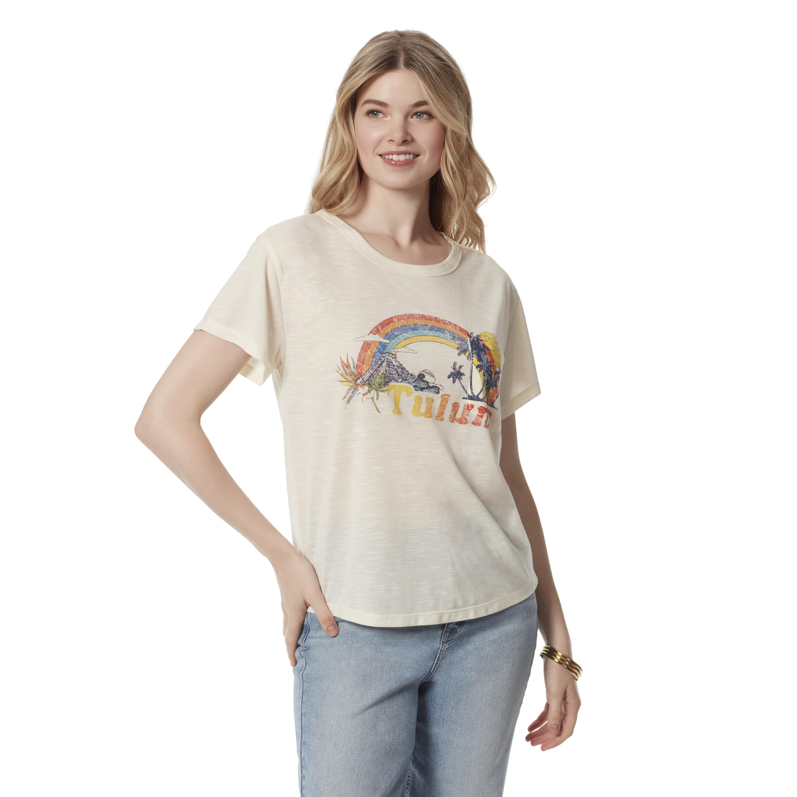 Jessica Simpson Women's Harlow Crew Neck Single Chest Pocket Tee Shirt Standard