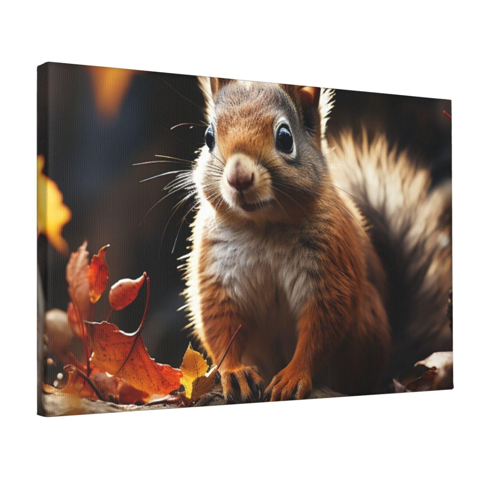 KLOPH Squirrel in the Woods Canvas Wall Art for Living Room 12"x18" Modern Artwork Painting for Bathroom Hanging Canvas Prints Aesthetic Wallart for Bedroom Kitchen Office Wall Decor