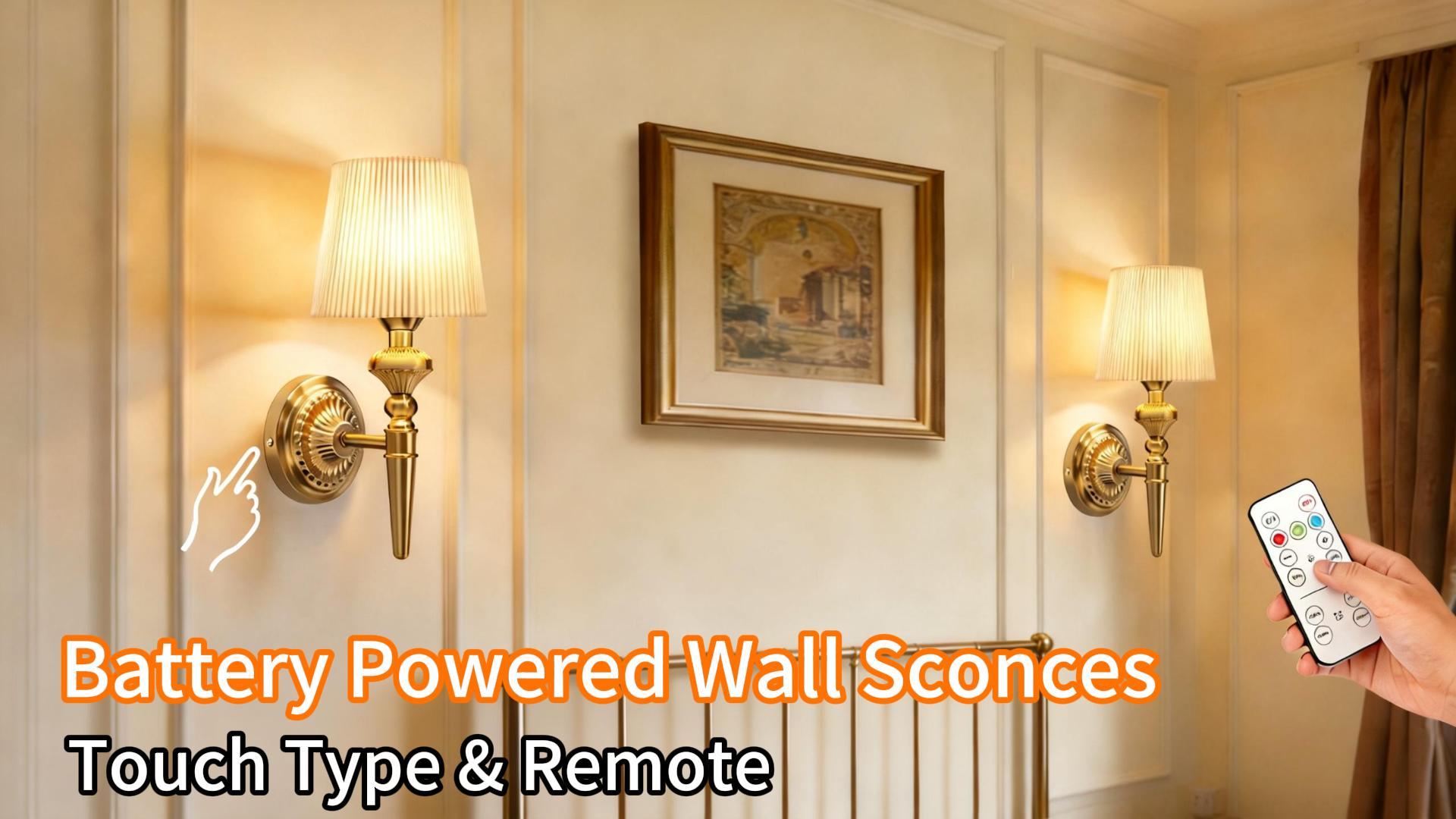 Image of Cordless Battery Powered Wall Sconce Vintage Set of 2, Touch Type & Remote, Timer, Wireless 6800mAh Rechargeable Battery Small Wall Lamp for Wall Painting, Living Room, Bedroom, Hallway, Gifts(Gold)