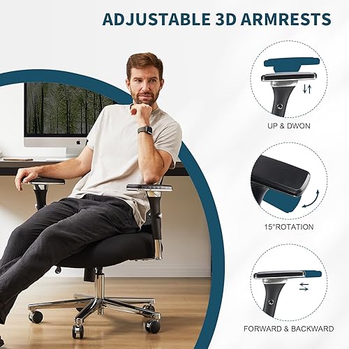 Miniatura 8 de Silla de escritorio ergonómica de oficina con respaldo alto, silla de computadora con reposacabezas ajustable, silla de trabajo con soporte lumbar,