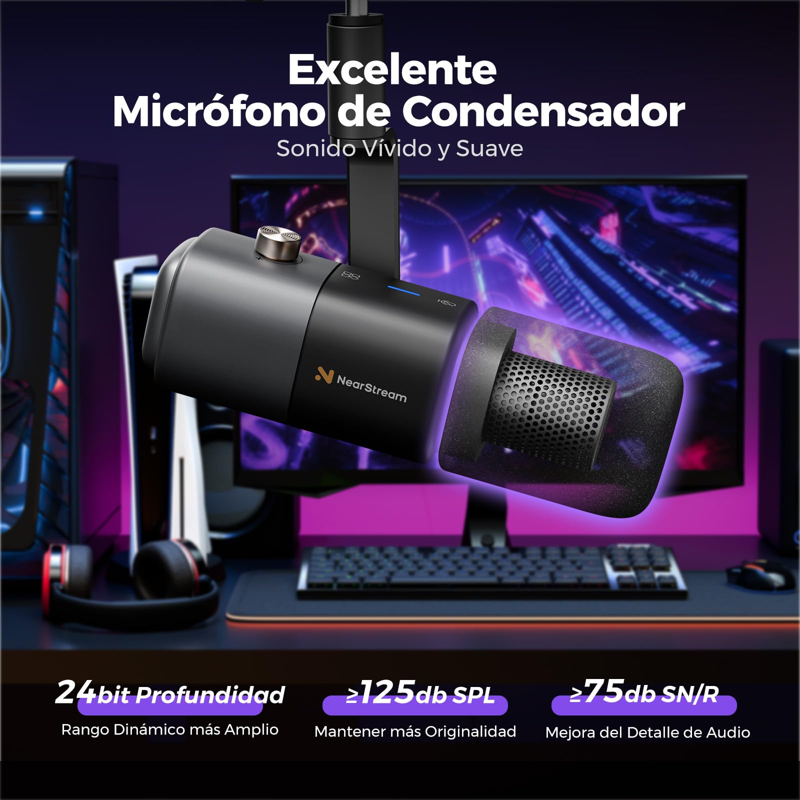 NearStream Micrófono USB/XLR de Condensador Supercardioide Compatible con MAC, PC, PS4/5, Discord, Audio Mixer, Micrófono Dinámico con Mute&Ganancia Audio& Reducción de Ruido& Monitoreo de Audio,AM20X