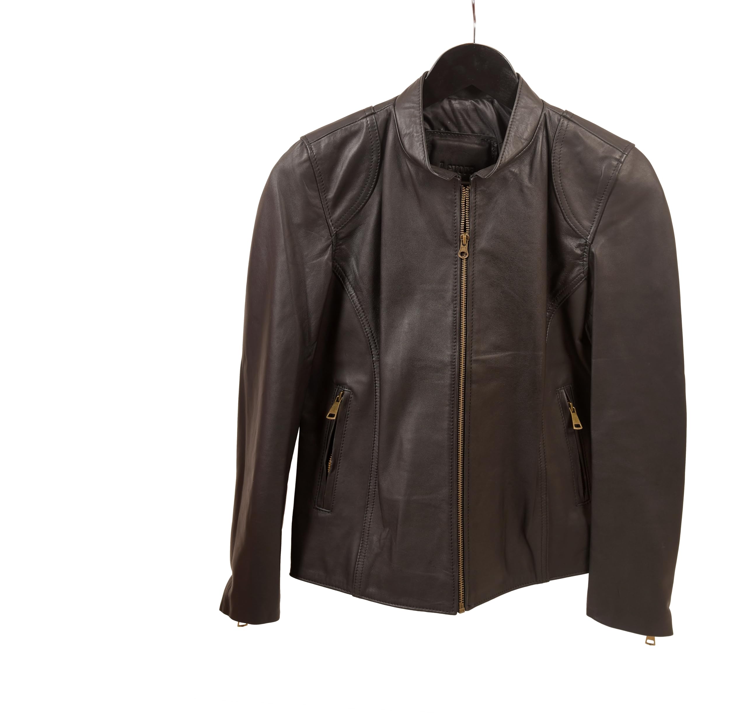 levora Women's Signature Luxe Leather Biker Jacket, Black, Urban Noir Style with Gold-Tone Zippers-picture-26